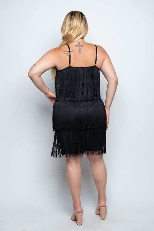 Plus Size Tiered Fringe Mini Dress