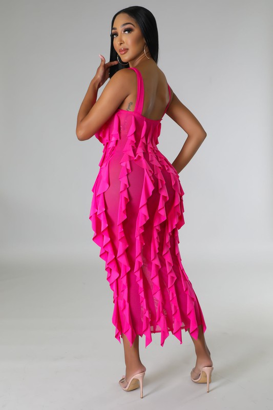 Women's Sexy Ruffles Stretch Midi Dress
