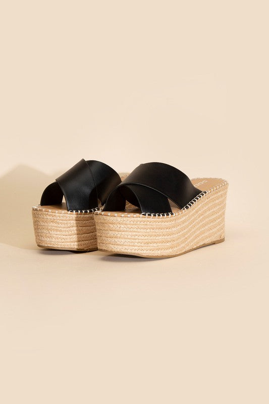 Partner's Raffia Platform Slides Sandals