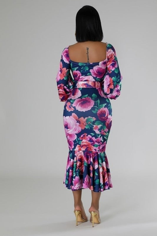 Graceful Mermaid Flare Belted Dress