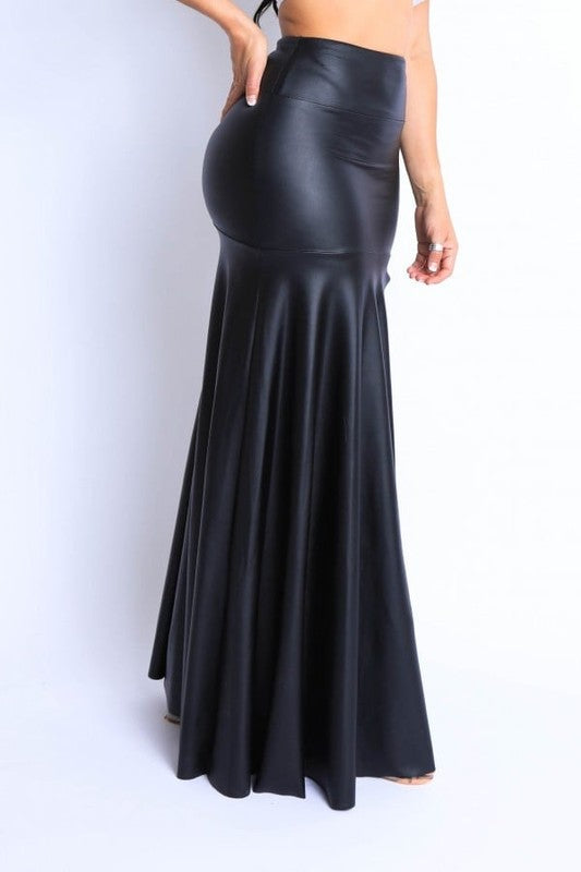 Matte PU Maxi Skirt with High Slit