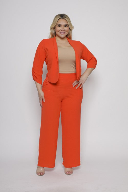 Plus Size Ruched Sleeve Cropped Blazer Jacket
