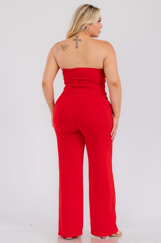 Plus Size Crop Tube Top and Wide Leg Button Detail Pants Set
