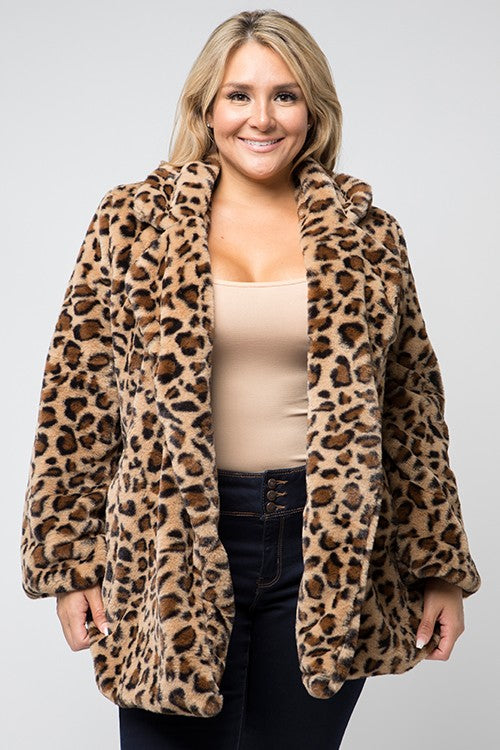 Plus Size Faux Fur Leopard Coat