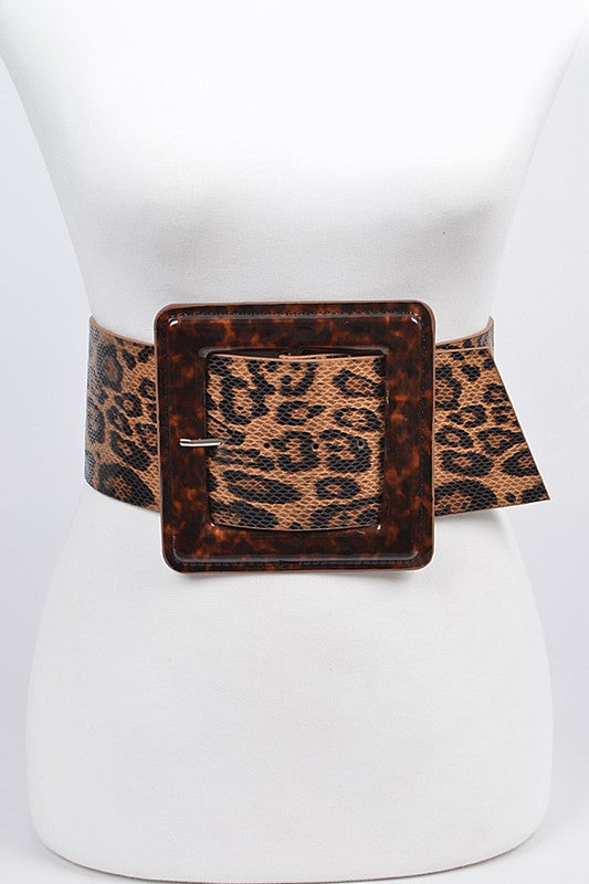 Iconic Square Buckle Belt with Leopard Print