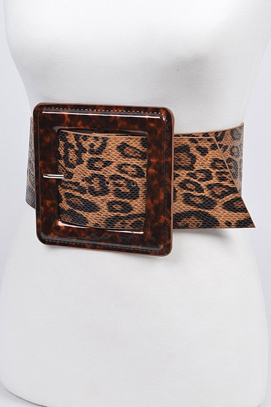Iconic Square Buckle Belt with Leopard Print