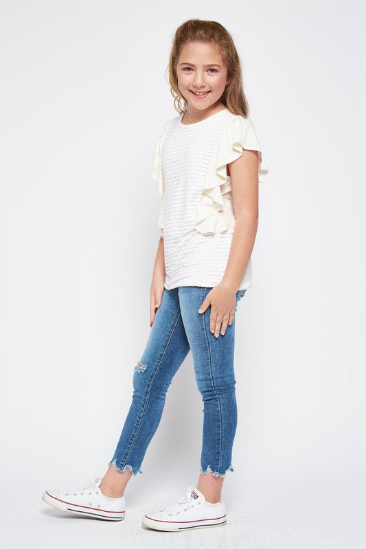 Girl's Casual Solid Ruffle Top