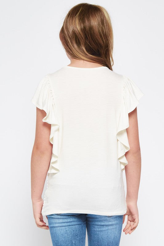 Girl's Casual Solid Ruffle Top