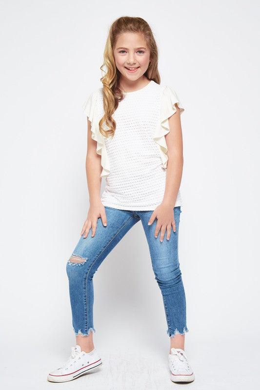 Girl's Casual Solid Ruffle Top