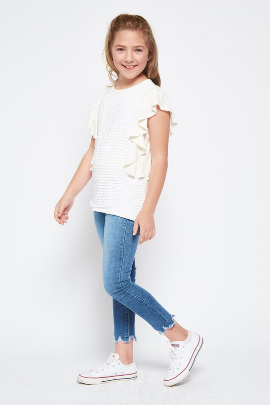 Girl's Casual Solid Ruffle Top