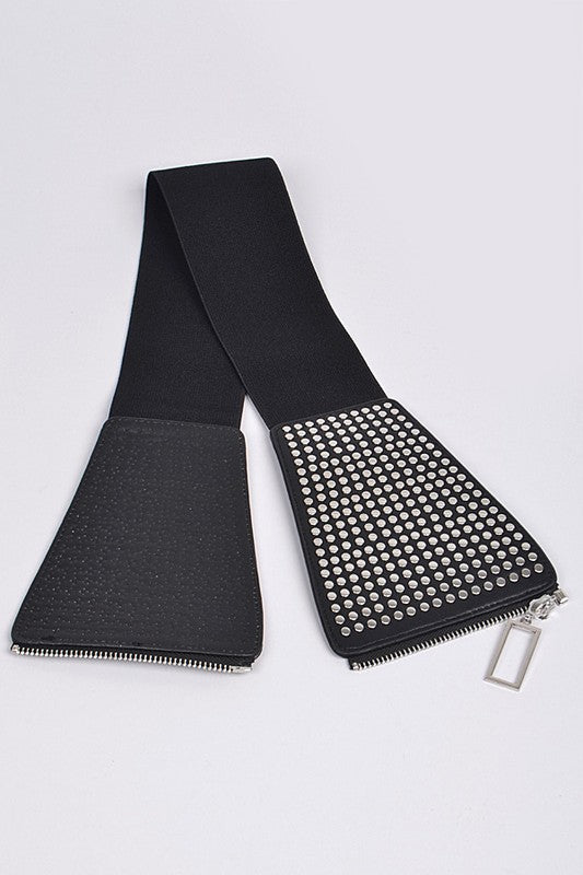 Wide Waist Studded Elastic Zipper Belt