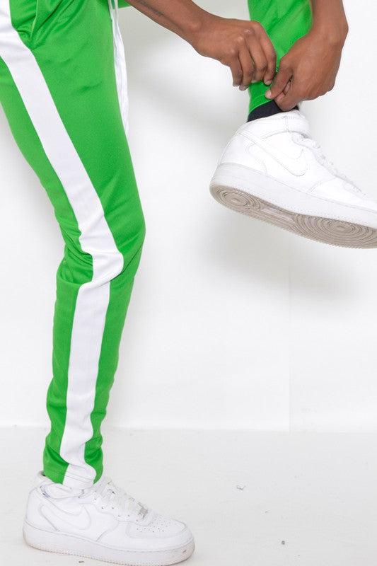 Men's Green Slim Fit Single Stripe Track Pants