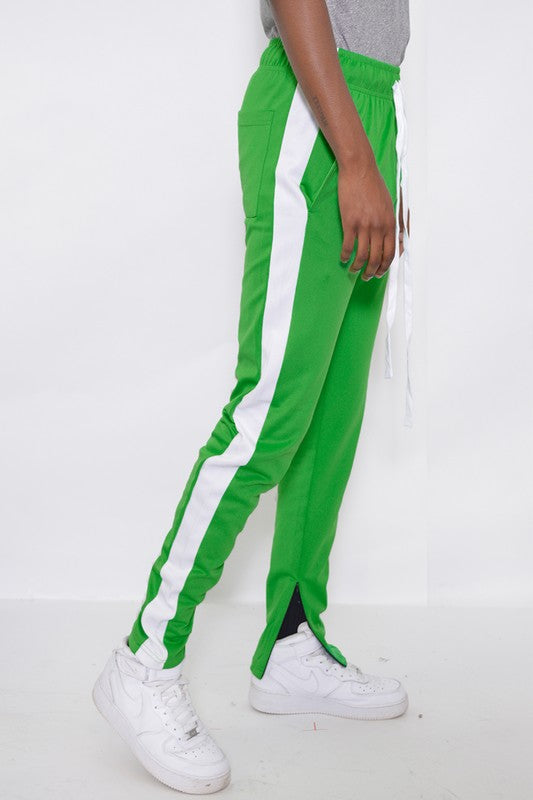 Men's Green Slim Fit Single Stripe Track Pants