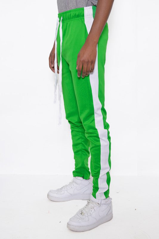 Men's Green Slim Fit Single Stripe Track Pants