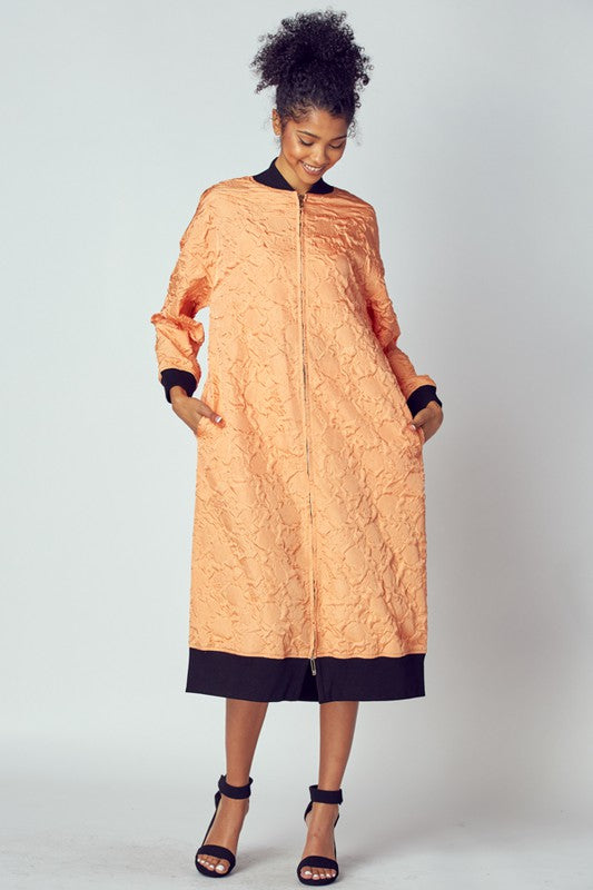 Women's Embossed Pattern Long Maxi Jacket