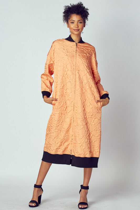 Women's Embossed Pattern Long Maxi Jacket