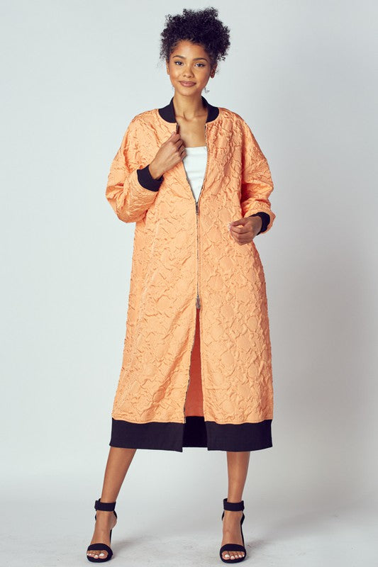 Women's Embossed Pattern Long Maxi Jacket