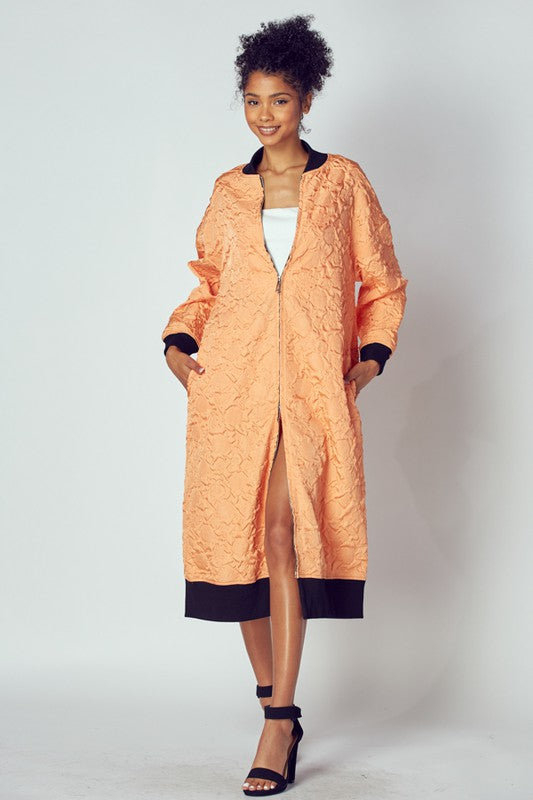 Women's Embossed Pattern Long Maxi Jacket