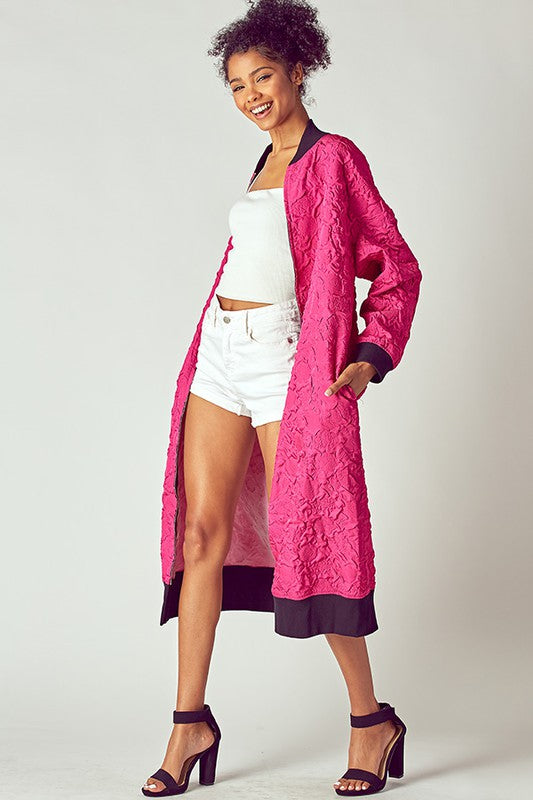Women's Embossed Pattern Long Maxi Jacket