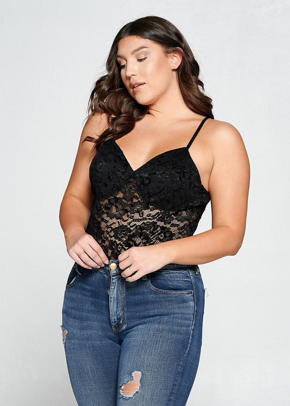 Junior Plus Black Lace Bodysuit
