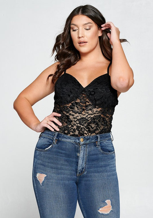 Junior Plus Black Lace Bodysuit