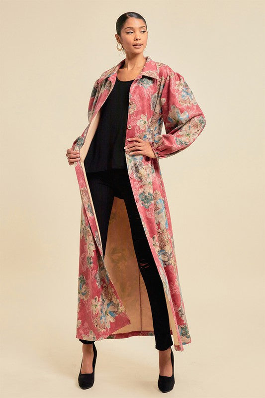 Women's Fall Faux Suede Maxi Jacket with Pockets