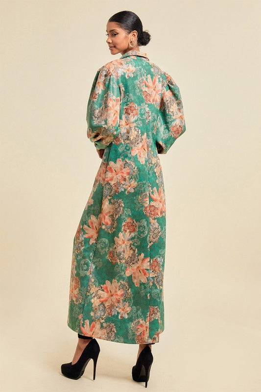 Women's Fall Faux Suede Maxi Jacket with Pockets