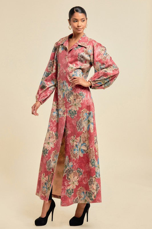 Women's Fall Faux Suede Maxi Jacket with Pockets