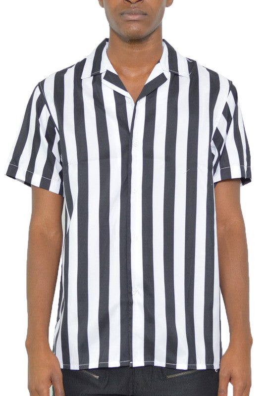 Men's Short Sleeve Striped Button Down Dress Shirt