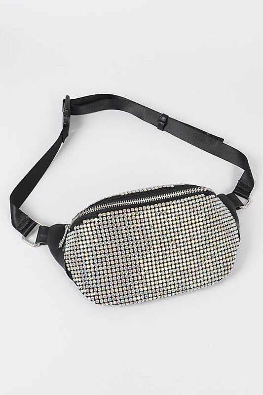 Rhinestone Studded Crossbody Mesh Fanny Pack