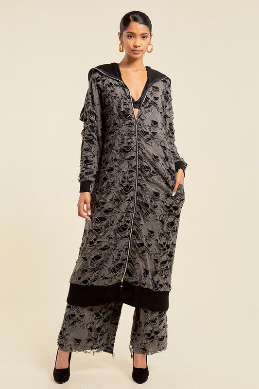 Women's Distressed Hooded Jogger Set