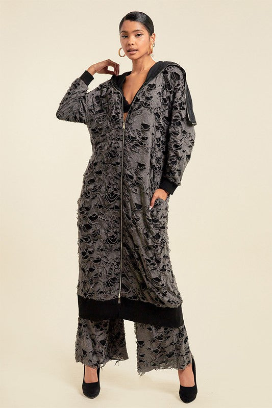 Women's Distressed Hooded Jogger Set