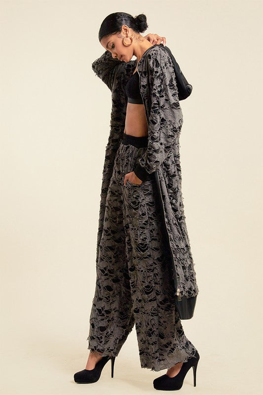 Women's Distressed Hooded Jogger Set