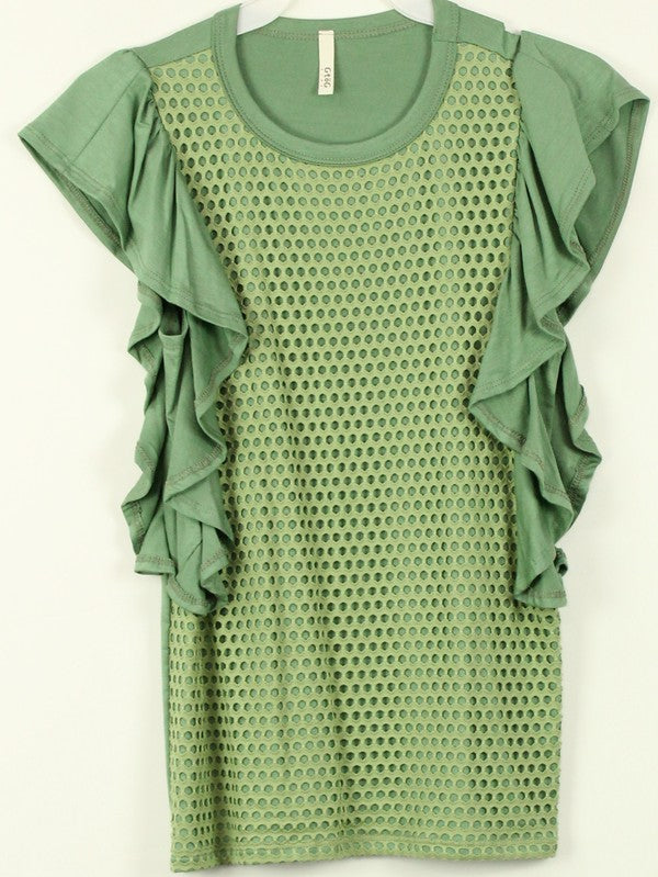Girl's Casual Solid Ruffle Top