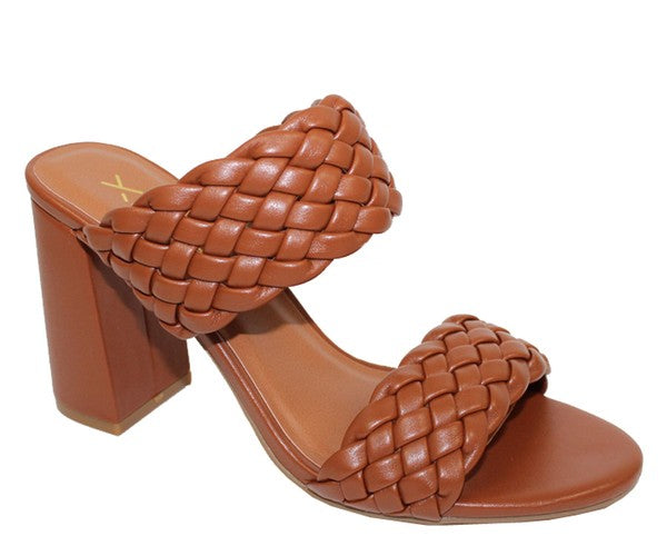 Vegan Leather Braided Band Slip on Mule Heeled Sandals