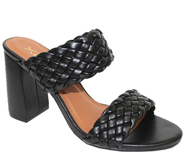 Vegan Leather Braided Band Slip on Mule Heeled Sandals