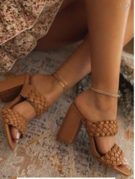 Vegan Leather Braided Band Slip on Mule Heeled Sandals
