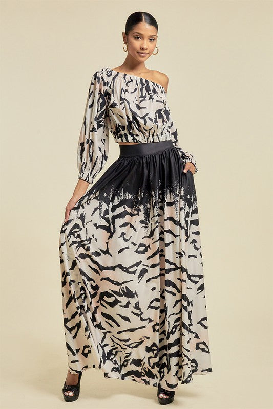 Animal Print Maxi Skirt and Top Set