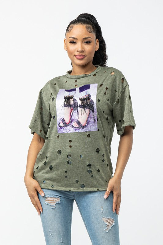 Women's French Terry Hole Front Patch Top