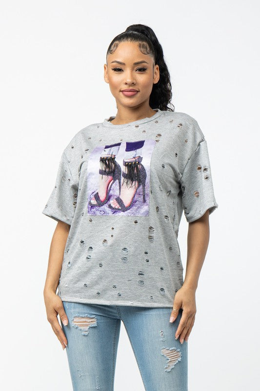 Women's French Terry Hole Front Patch Top