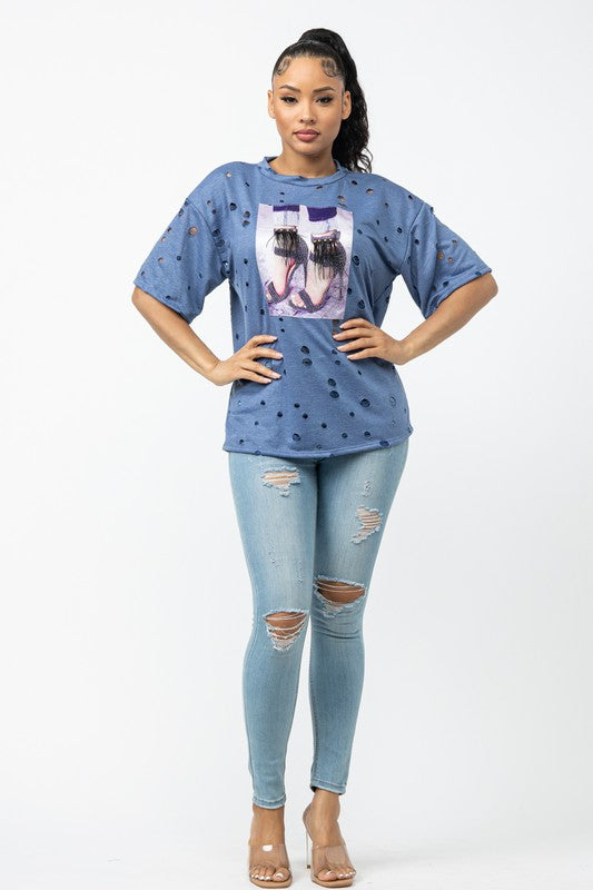 Women's French Terry Hole Front Patch Top