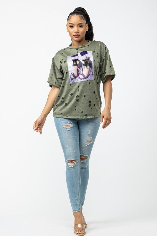 Women's French Terry Hole Front Patch Top