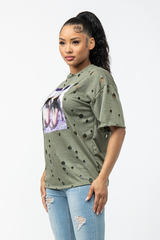 Women's French Terry Hole Front Patch Top