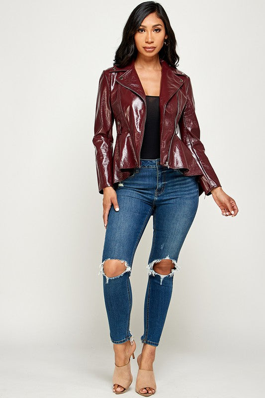 Women's Peplum-hem Biker Jacket