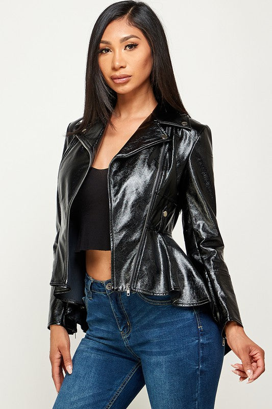 Women's Peplum-hem Biker Jacket
