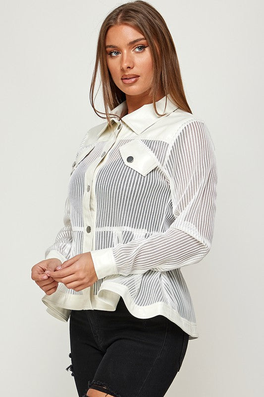 Women's Mesh Faux Leather Peplum Jacket