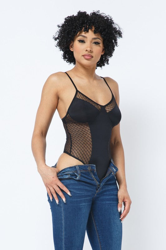 Mesh Yoga Contrast Adjustable Bra Strap Bodysuit