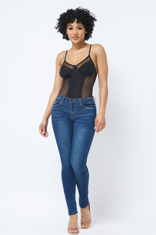 Mesh Yoga Contrast Adjustable Bra Strap Bodysuit