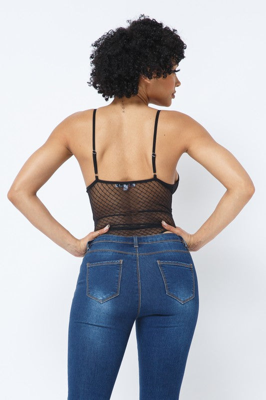 Mesh Yoga Contrast Adjustable Bra Strap Bodysuit