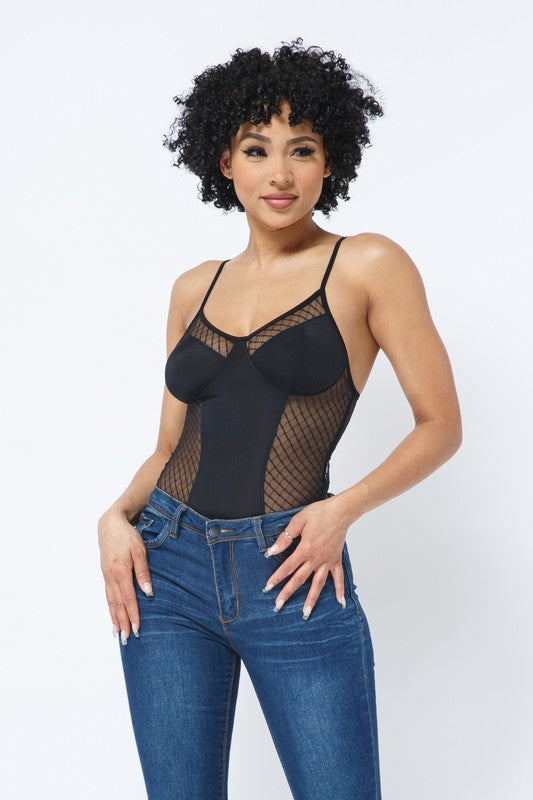 Mesh Yoga Contrast Adjustable Bra Strap Bodysuit